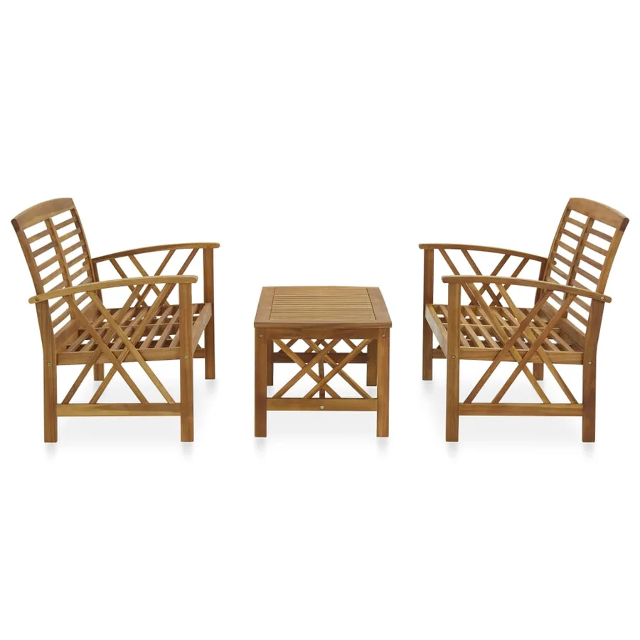 Salon de jardin 3 pcs Bois d'acacia solide - 2