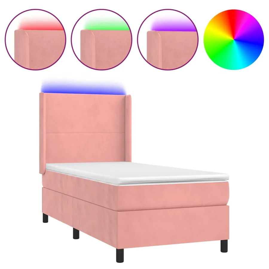Sommier à lattes de lit matelas et LED Rose 90x190 cm Velours - 2