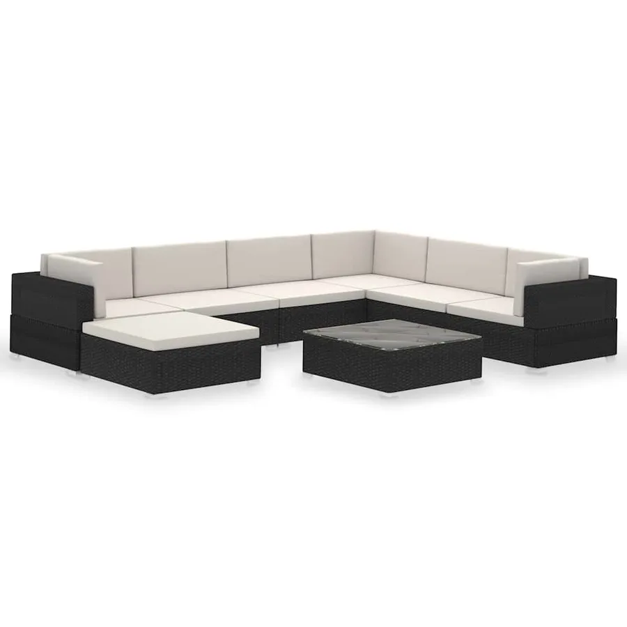 Salon de jardin 8 pcs avec coussins résine tressée noir - 2