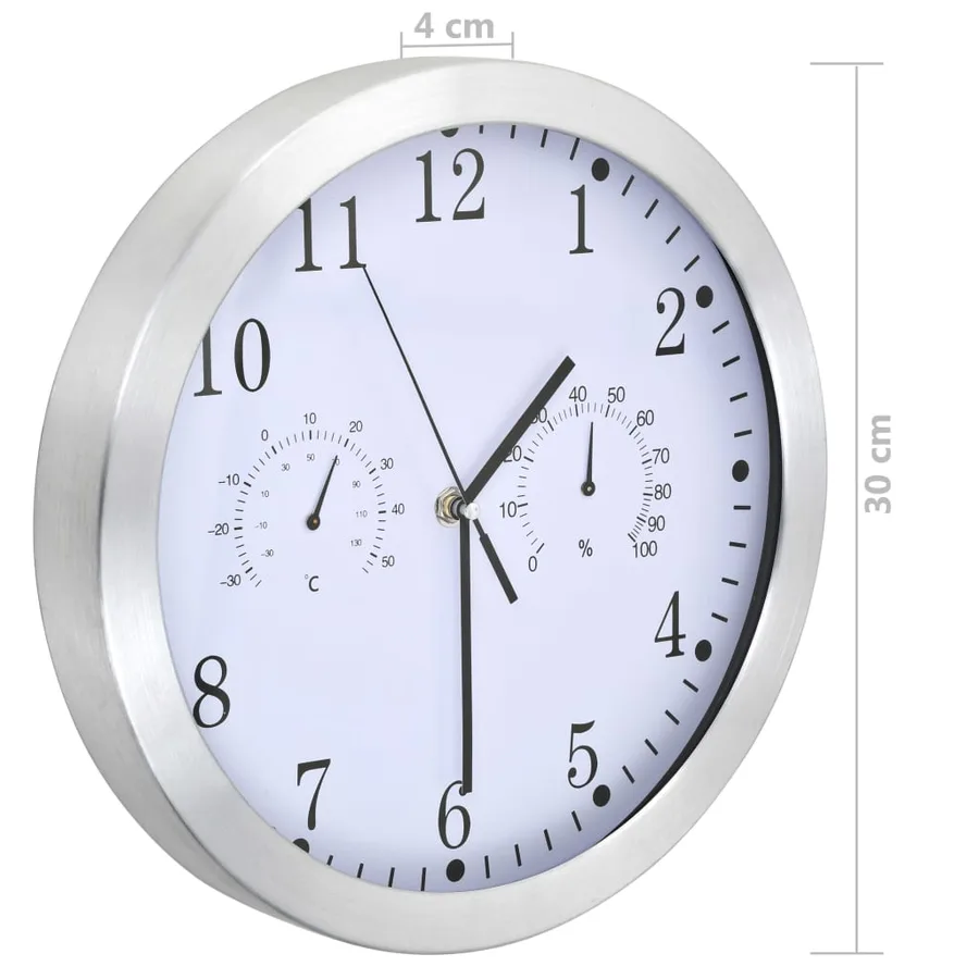 Horloge murale à quartz Hygromètre et thermomètre 30 cm Blanc - 6