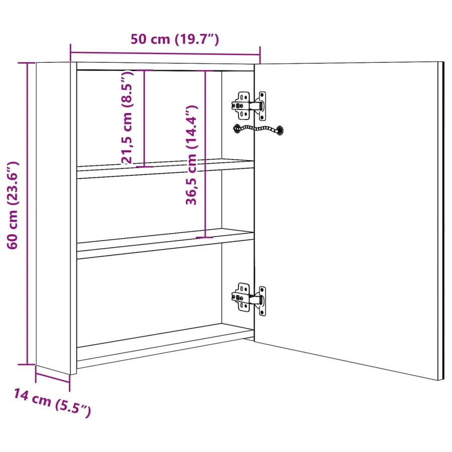 Armoire de salle de bain à miroir LED 50x13,5x60 cm - 8