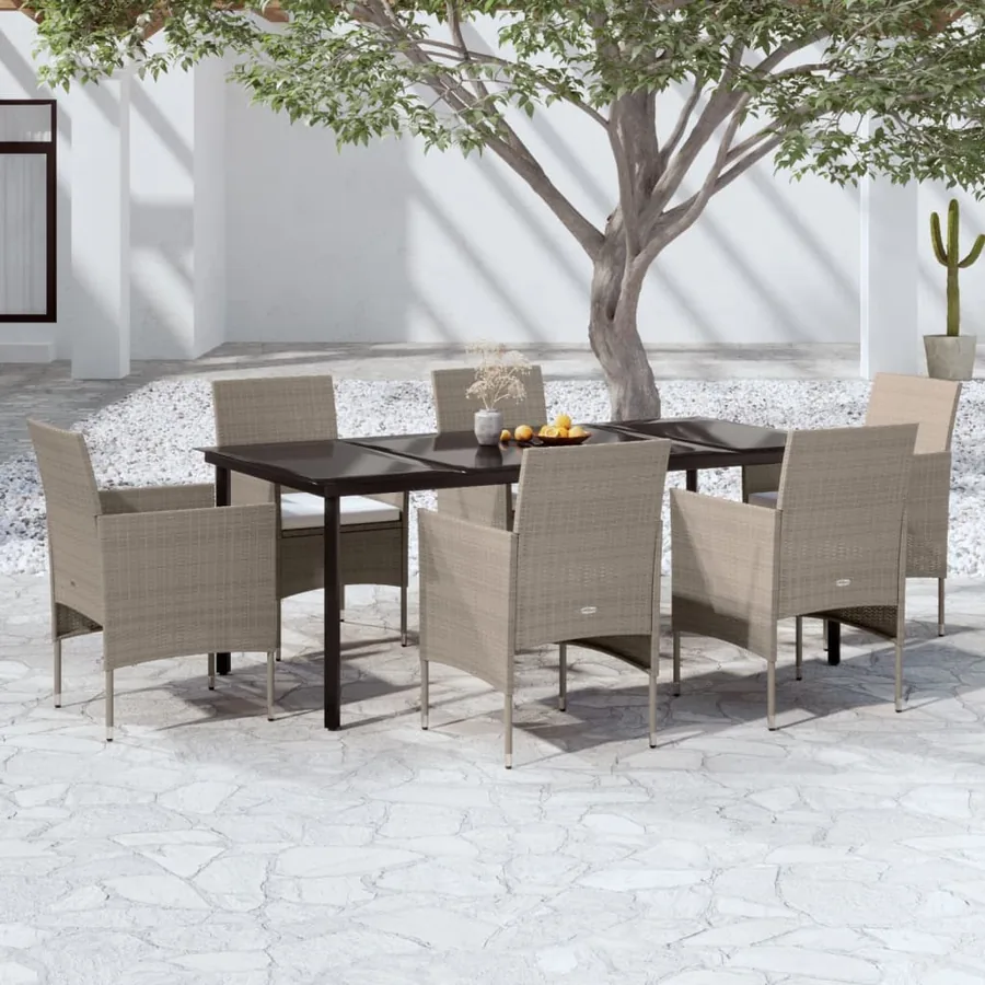 Ensemble à manger de jardin coussins 7 pcs Beige/noir