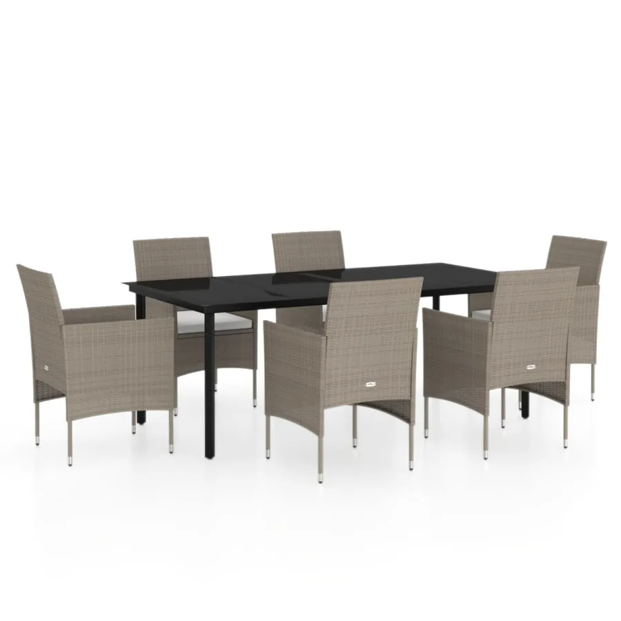 Ensemble à manger de jardin coussins 7 pcs Beige/noir - 2