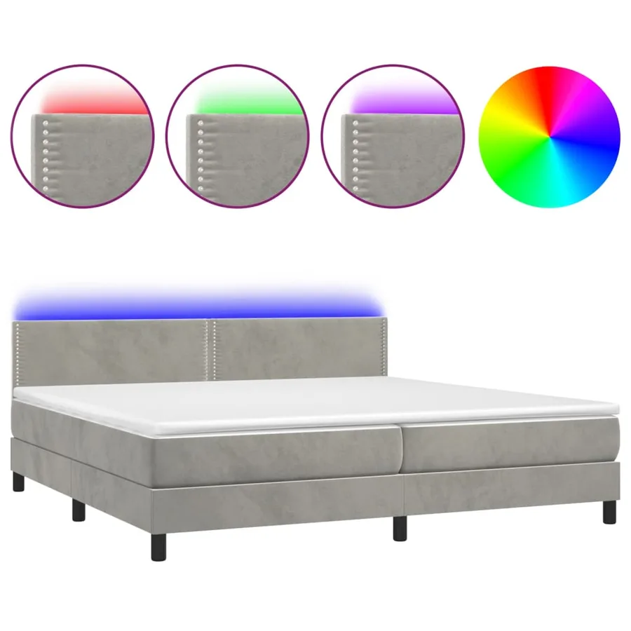 Sommier à lattes de lit avec matelas LED Gris clair 200x200 cm - 2