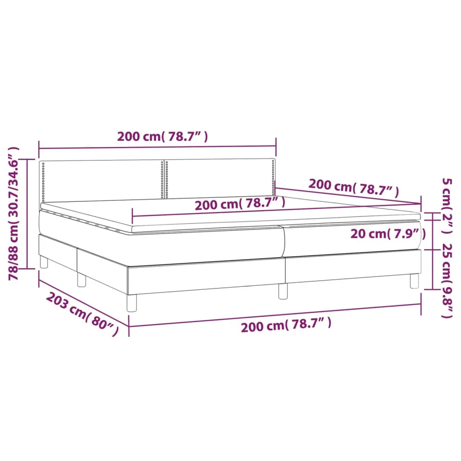 Sommier à lattes de lit avec matelas LED Gris clair 200x200 cm - 8
