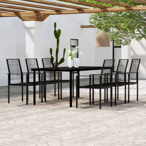 Ensemble à manger de jardin 7 pcs Noir