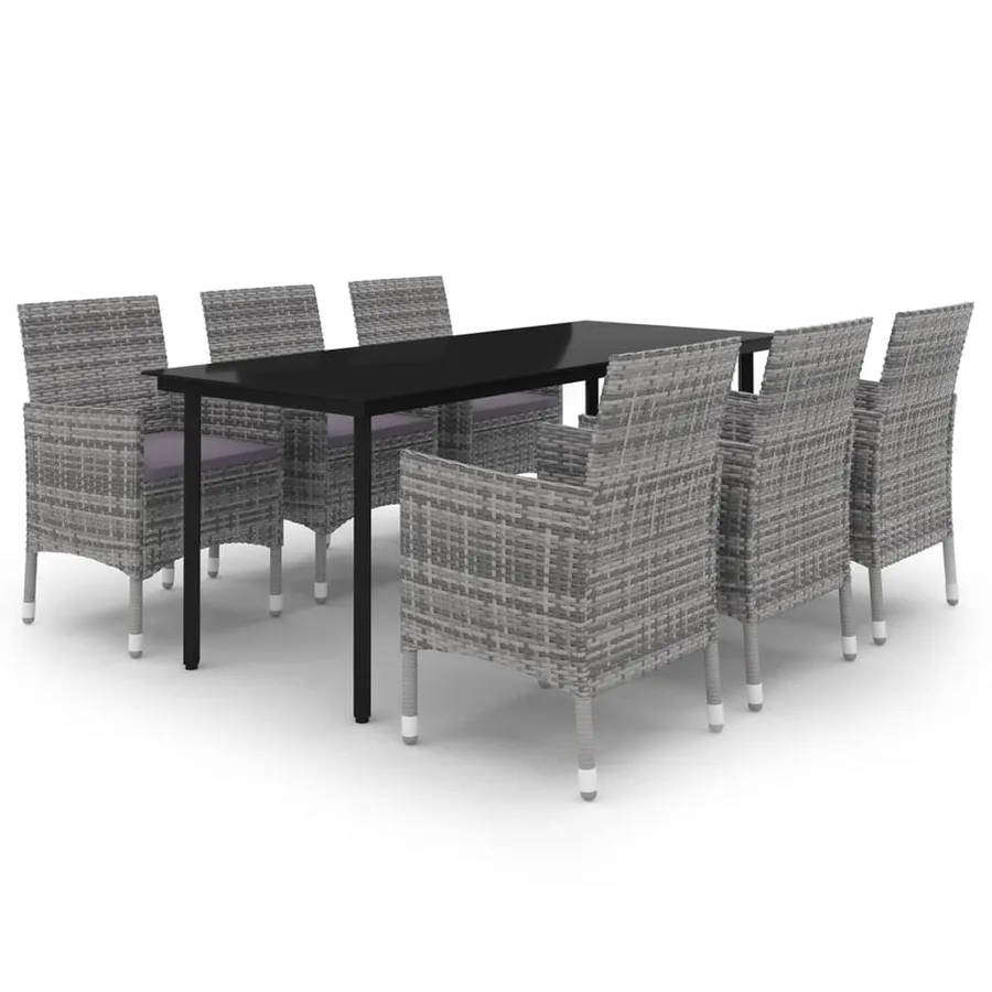 Ensemble à manger de jardin coussins 7 pcs Résine tressée Verre - 2