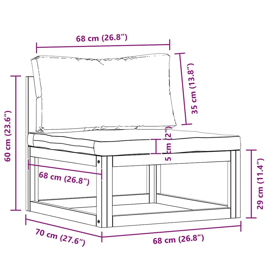 Ensemble de canapés 2 pcs et coussins blanc crème Acacia solide - 16