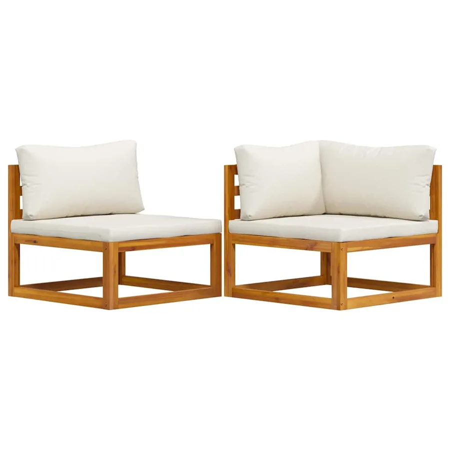 Ensemble de canapés 2 pcs et coussins blanc crème Acacia solide - 2