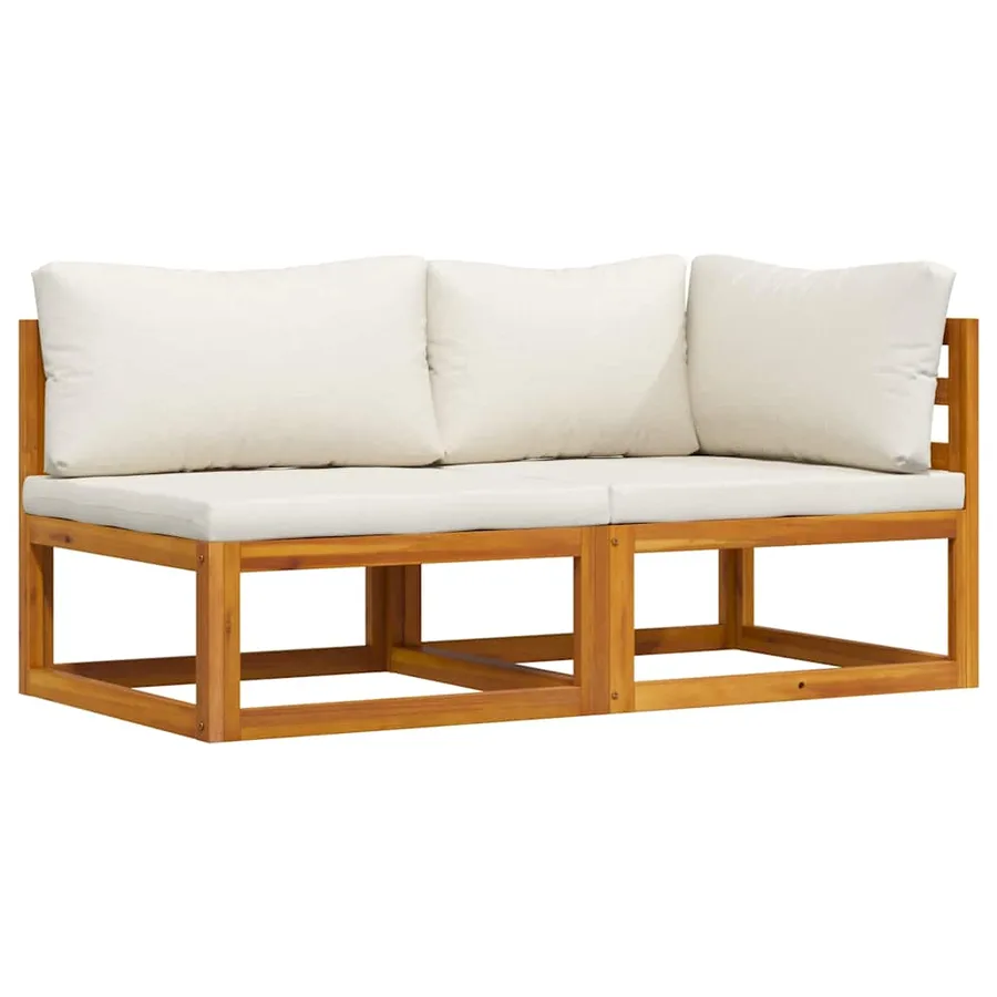 Ensemble de canapés 2 pcs et coussins blanc crème Acacia solide - 4