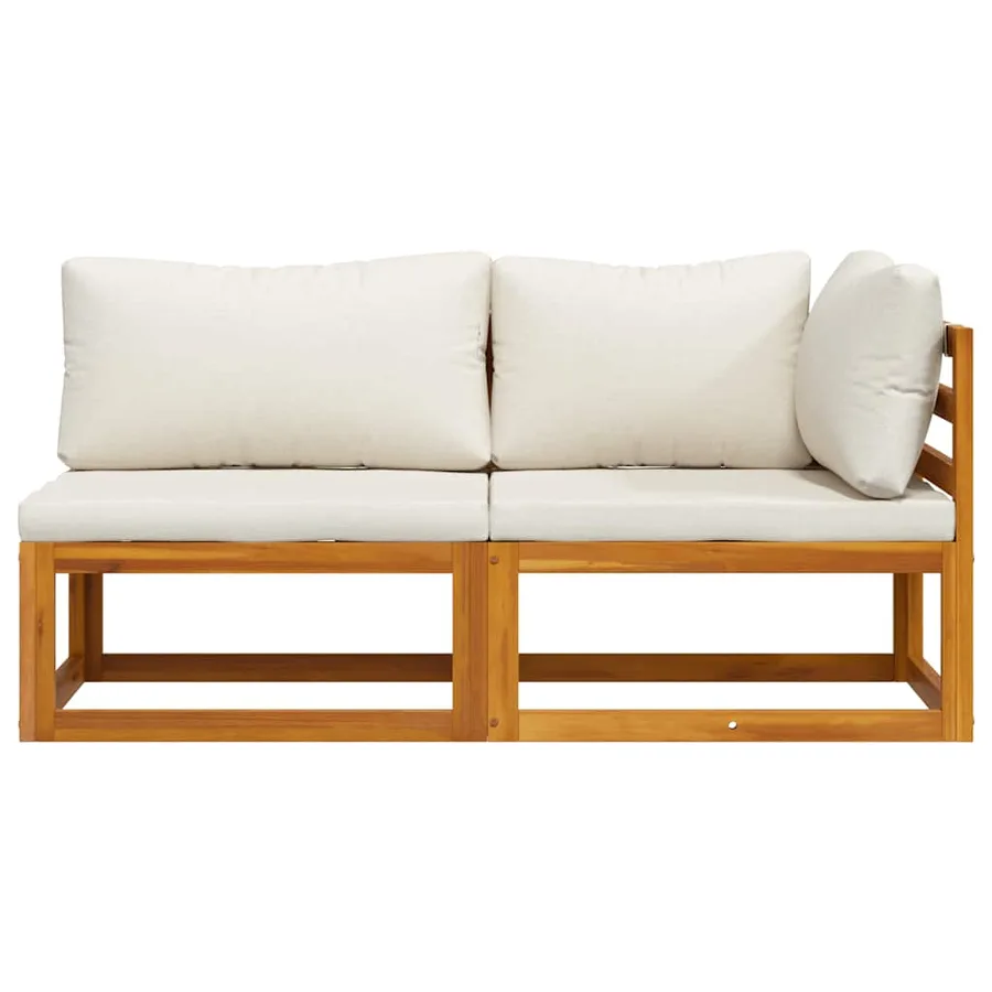 Ensemble de canapés 2 pcs et coussins blanc crème Acacia solide - 7