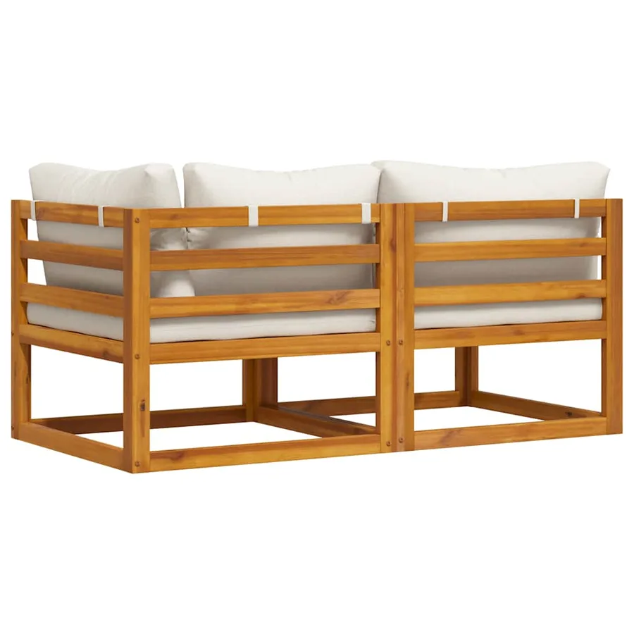 Ensemble de canapés 2 pcs et coussins blanc crème Acacia solide - 9