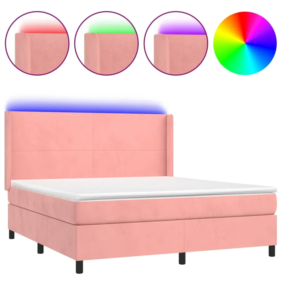 Sommier à lattes de lit matelas et LED Rose 180x200 cm Velours - 2