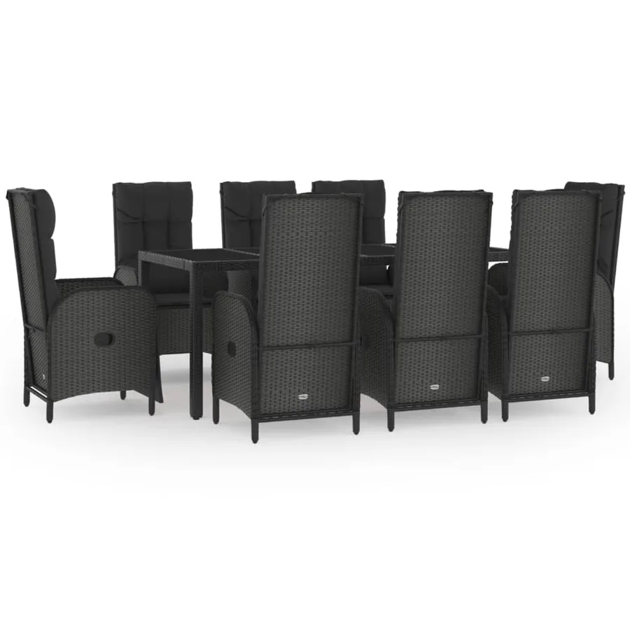 Ensemble à manger jardin 9pcs et coussins noir résine tressée - 2