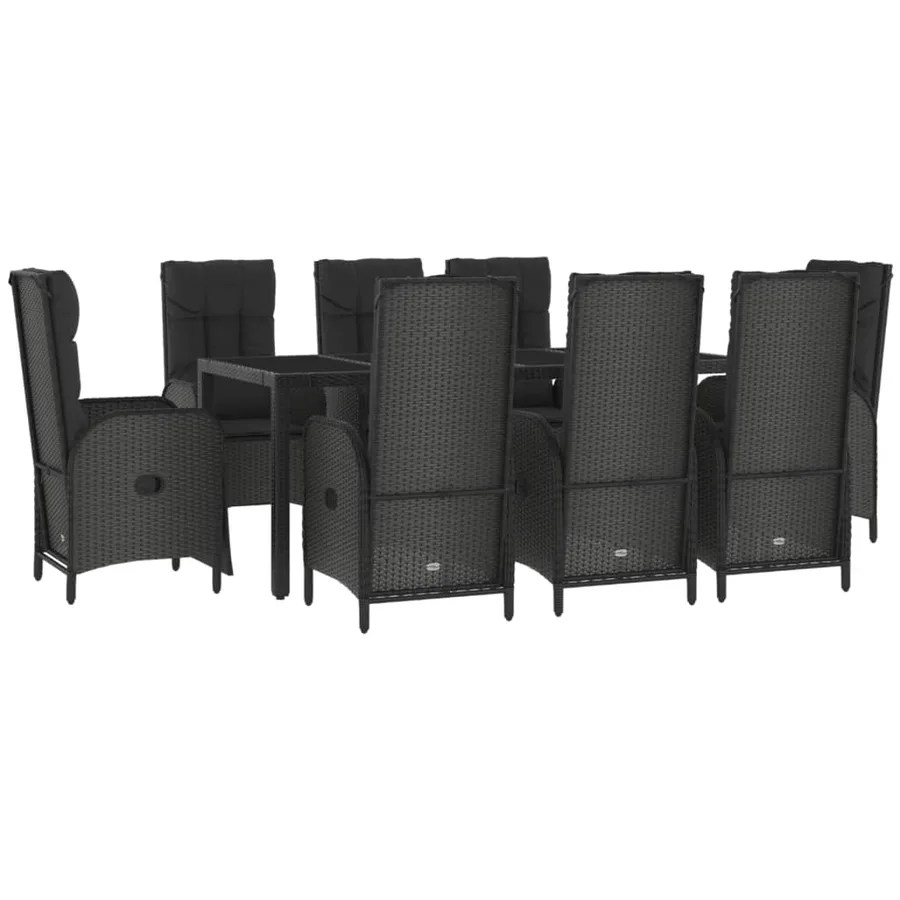 Ensemble à manger jardin 9pcs et coussins noir résine tressée - 3