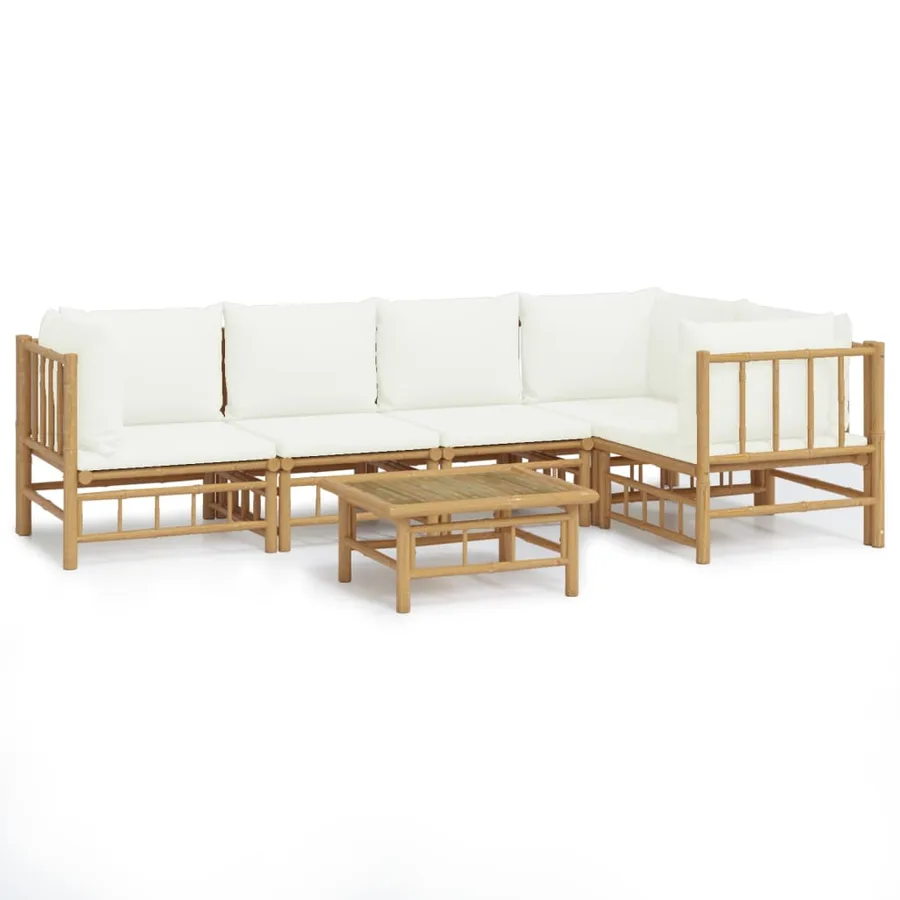 Salon de jardin 6 pcs avec coussins blanc crème bambou - 2