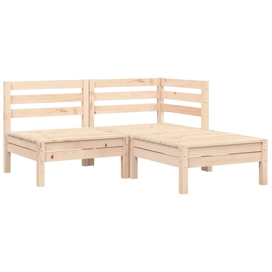 Salon de jardin 3 pcs avec coussins crème Bois de pin massif - 4