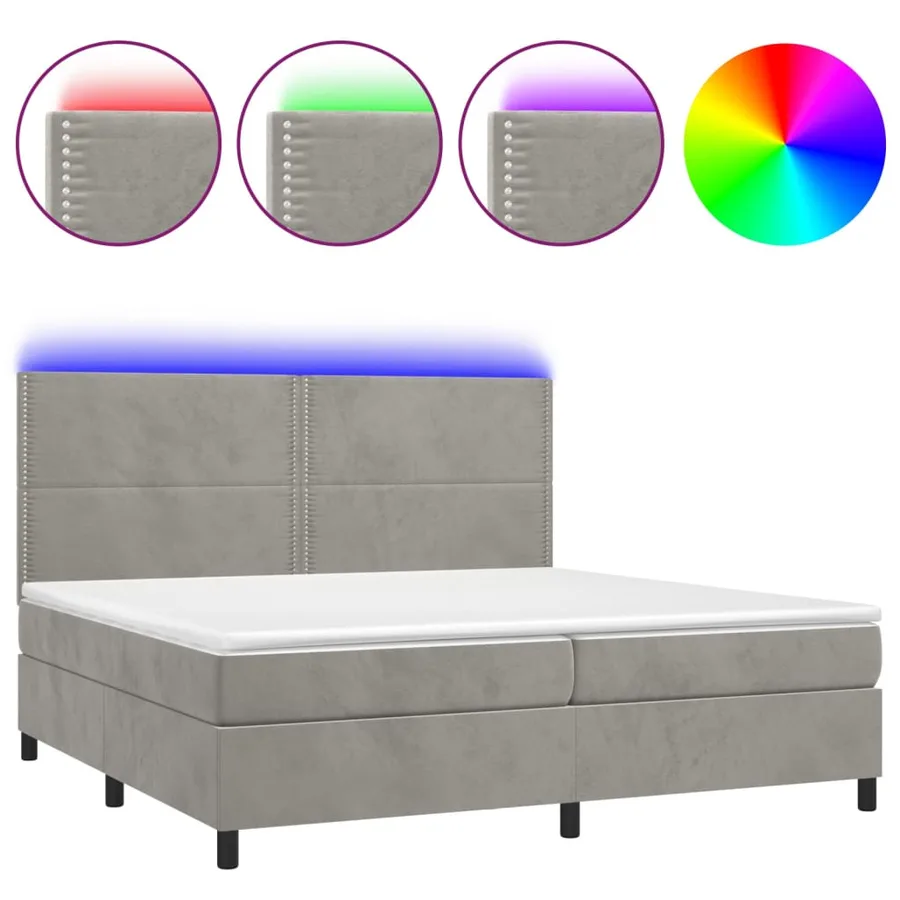 Sommier à lattes de lit matelas et LED Gris clair 200x200 cm - 2