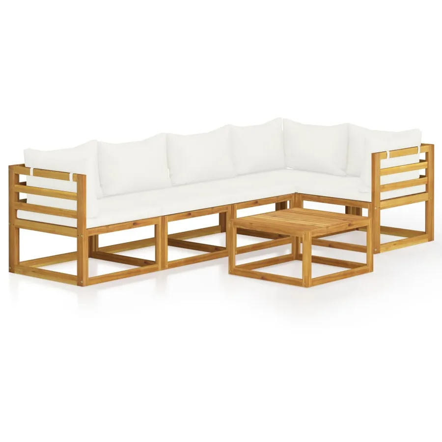 Salon de jardin 6 pcs avec coussin Crème Bois d'acacia solide - 2
