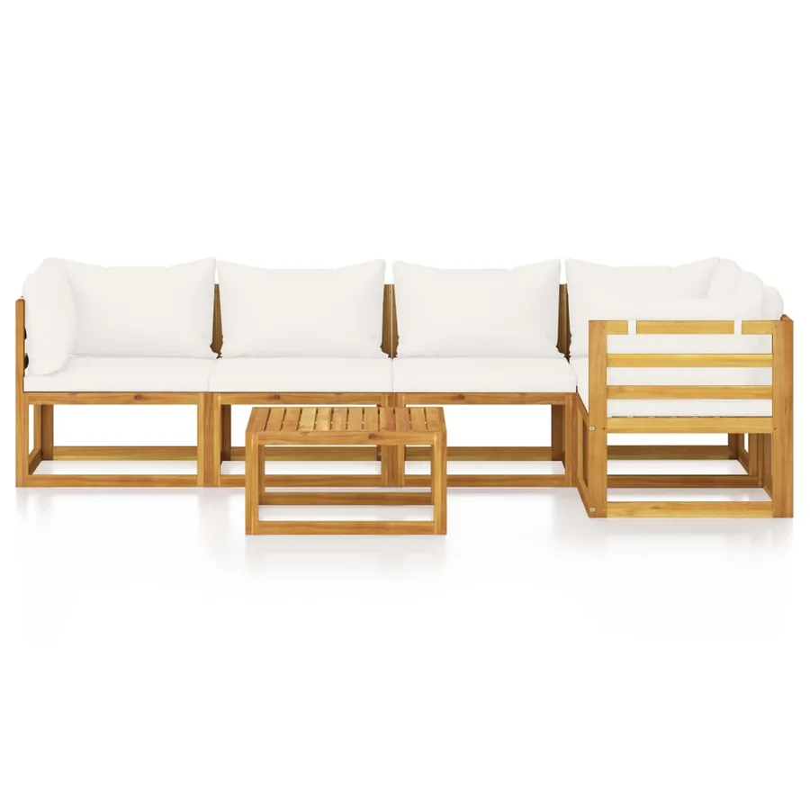 Salon de jardin 6 pcs avec coussin Crème Bois d'acacia solide - 3