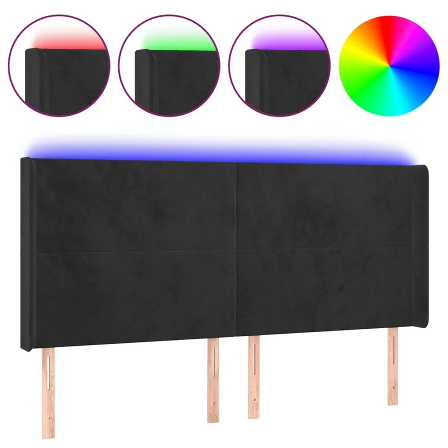 Tête de lit à LED Noir 203x16x118/128 cm Velours - 2
