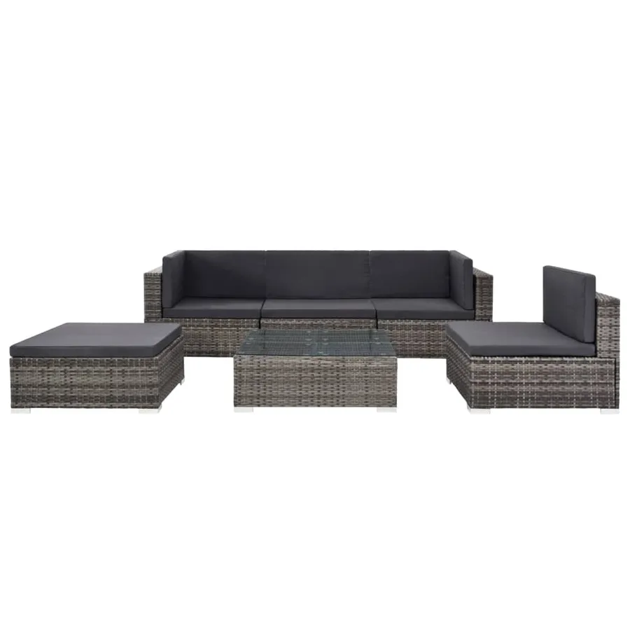 Salon de jardin 6 pcs avec coussins résine tressée gris - 2