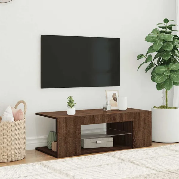 Meuble TV avec lumières LED Chêne marron 90x39x30 cm