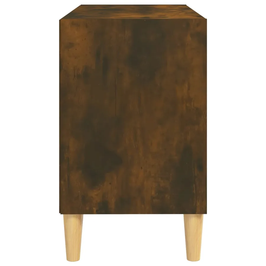 Meuble TV avec pieds en bois massif Chêne fumé 69,5x30x50 cm - 4