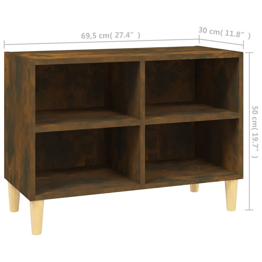 Meuble TV avec pieds en bois massif Chêne fumé 69,5x30x50 cm - 6