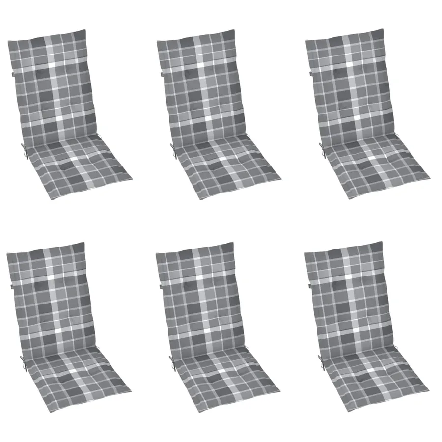 Chaises de jardin lot de 6 et coussins carreaux gris Bois teck - 6