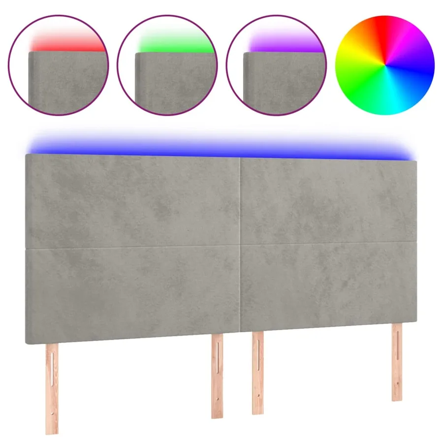 Tête de lit à LED Gris clair 200x5x118/128 cm Velours - 2