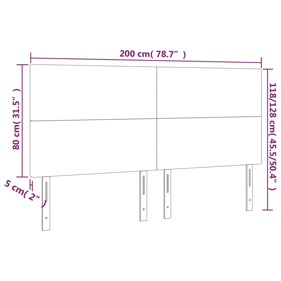 Tête de lit à LED Gris clair 200x5x118/128 cm Velours - 6