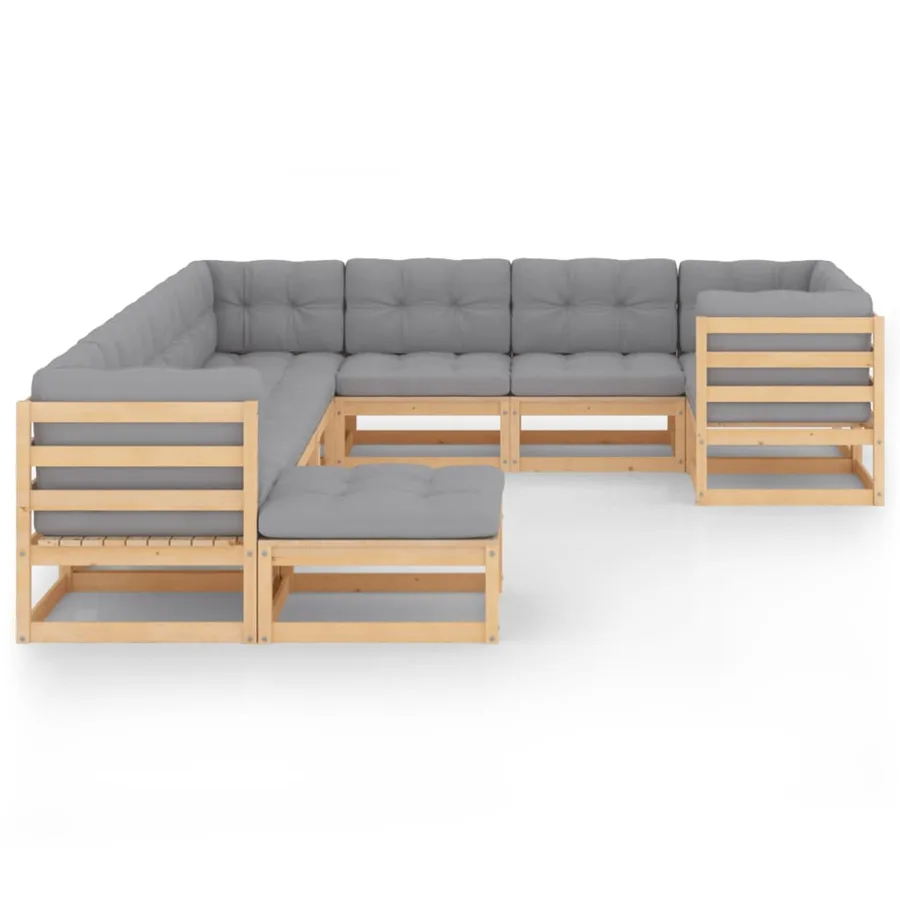Salon de jardin 10 pcs avec coussins Bois de pin massif - 2