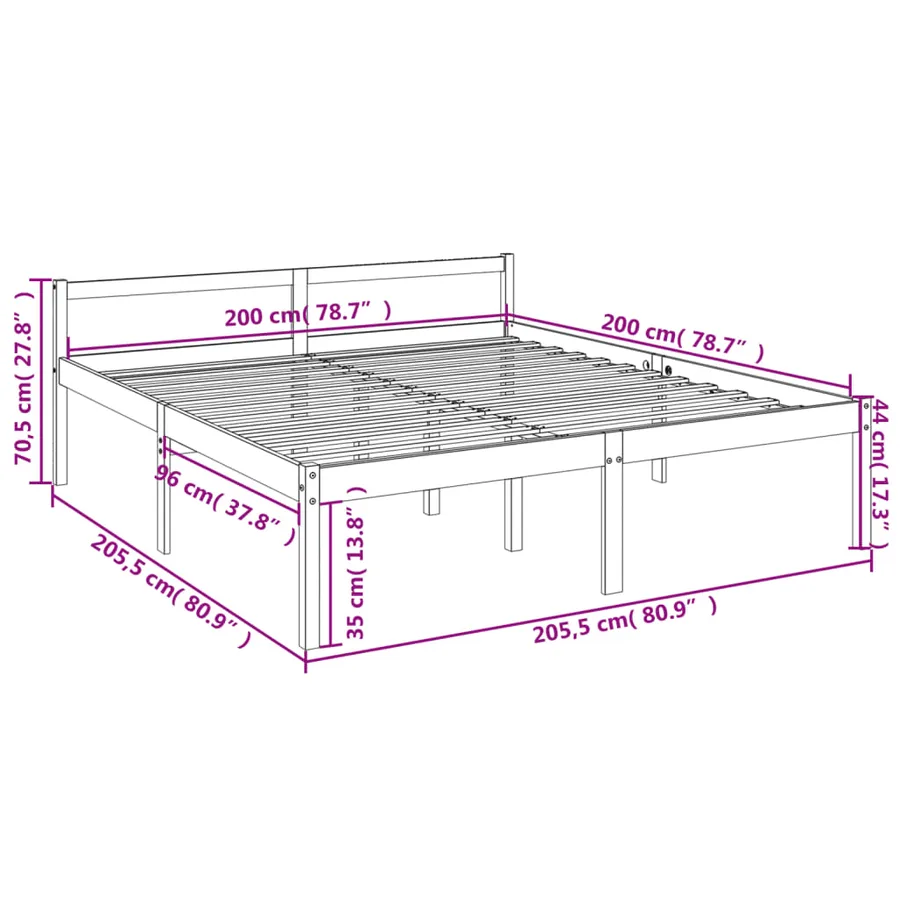 Lit pour personne âgée 200x200 cm bois massif de pin - 9