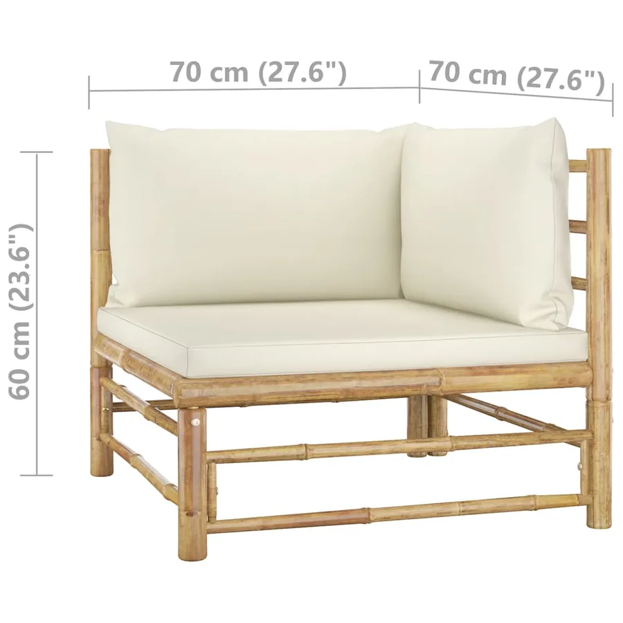 Salon de jardin 5 pcs avec coussins blanc crème bambou - 11