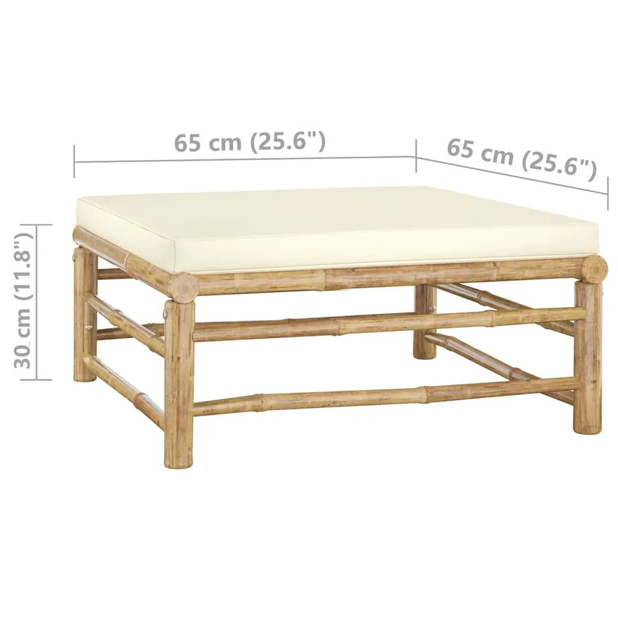 Salon de jardin 5 pcs avec coussins blanc crème bambou - 13