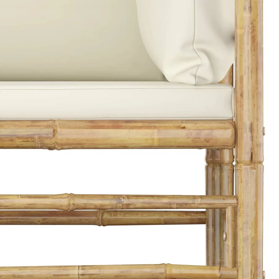 Salon de jardin 5 pcs avec coussins blanc crème bambou - 4