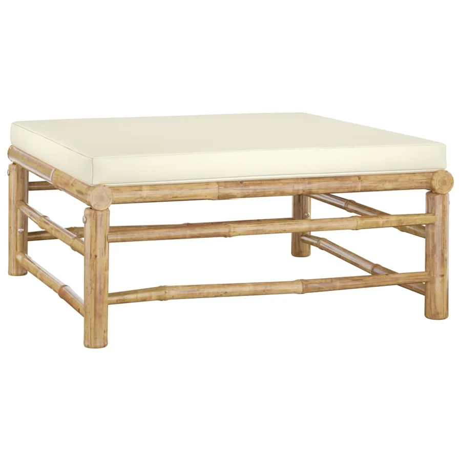 Salon de jardin 5 pcs avec coussins blanc crème bambou - 7
