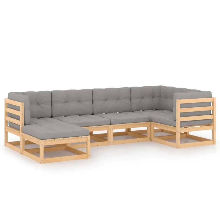 Salon de jardin 6 pcs avec coussins Bois de pin massif - 2