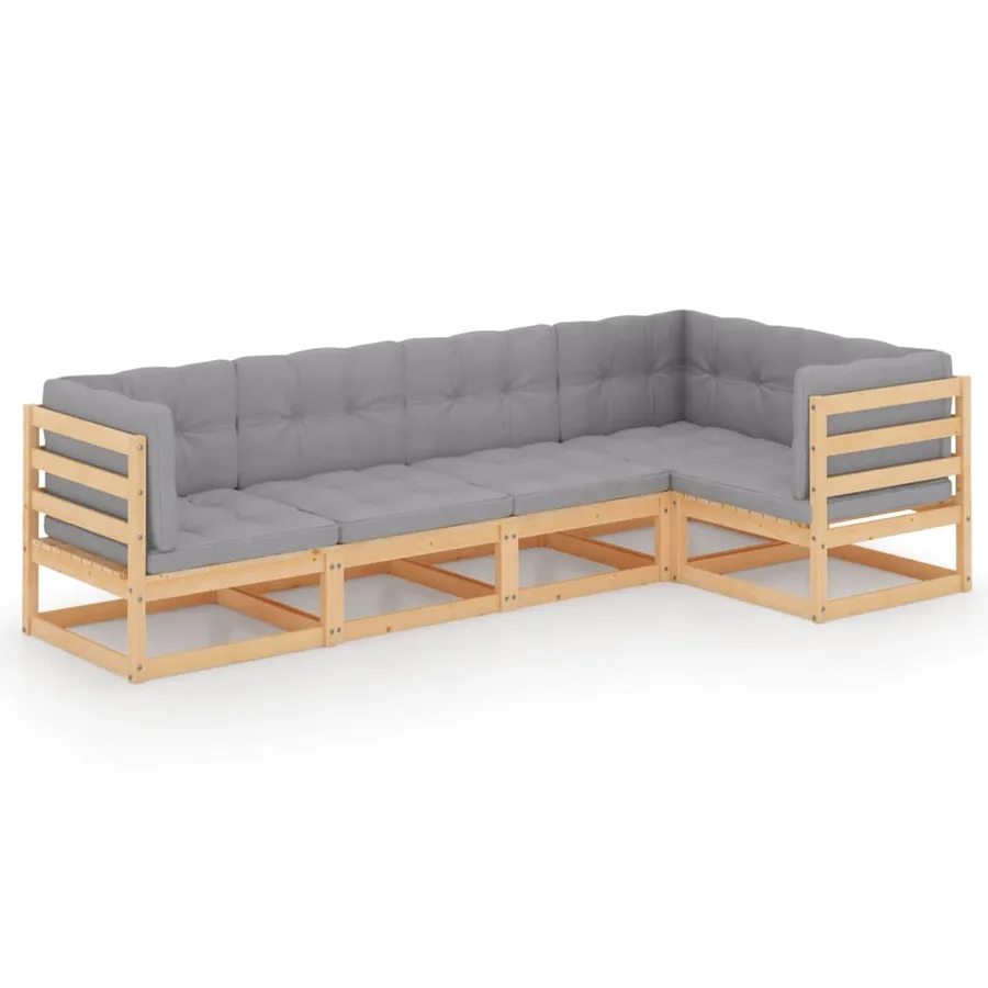 Salon de jardin 5 pcs avec coussins Bois de pin massif - 2