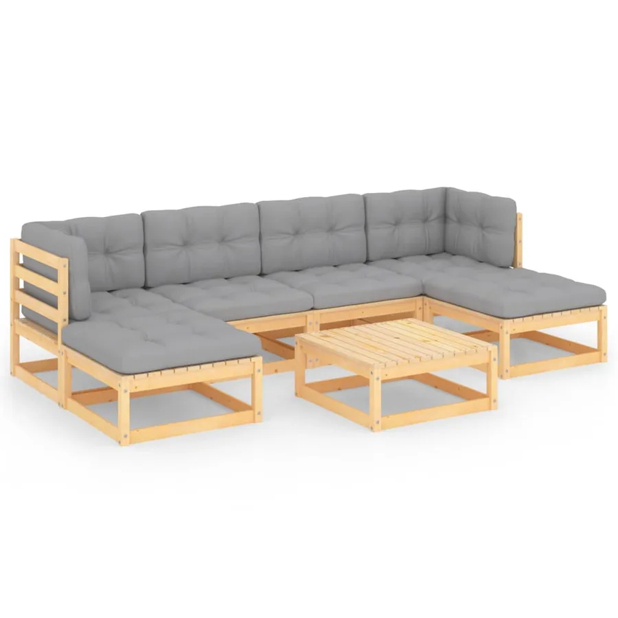 Salon de jardin 7 pcs avec coussins Bois de pin massif - 2