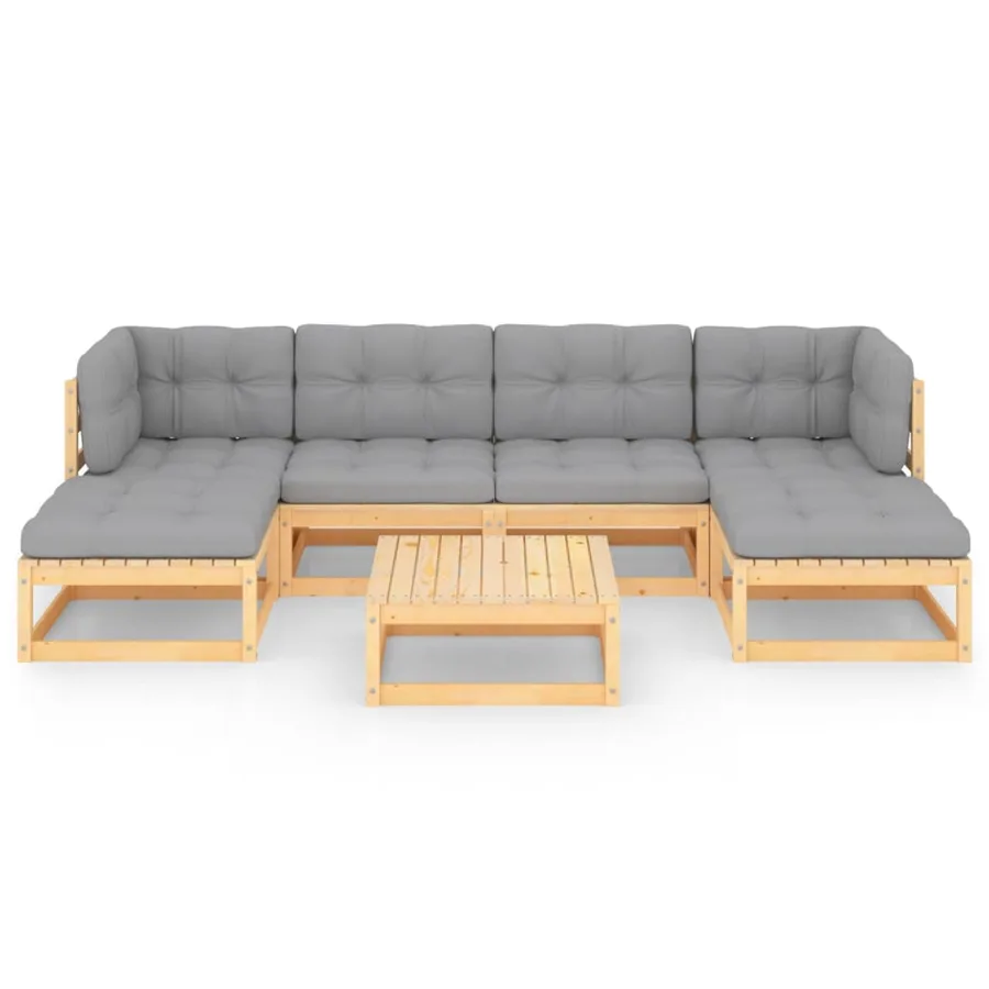 Salon de jardin 7 pcs avec coussins Bois de pin massif - 3