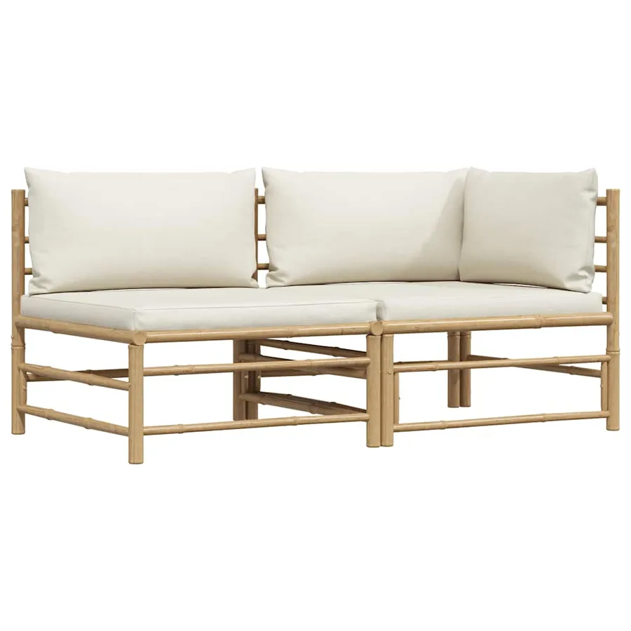 Salon de jardin 2 pcs avec coussins blanc crème Bambou - 2