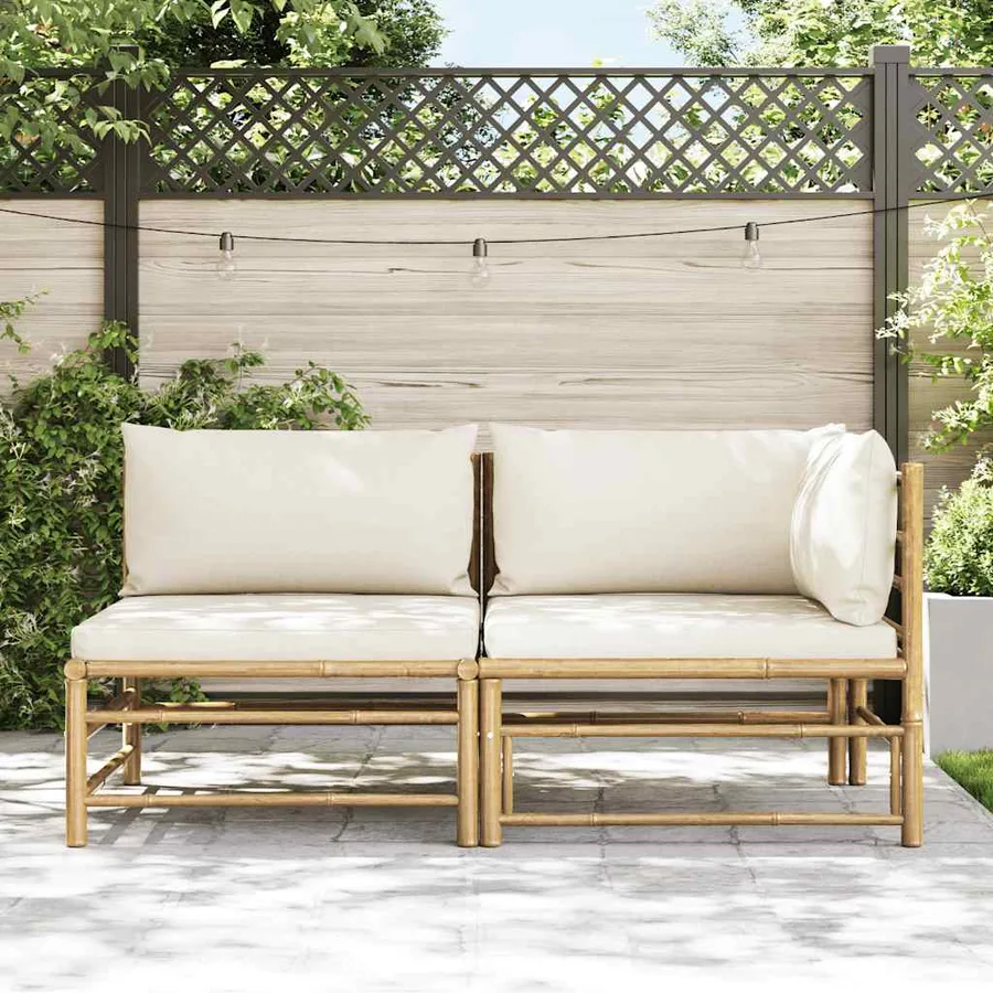 Salon de jardin 2 pcs avec coussins blanc crème Bambou - 3