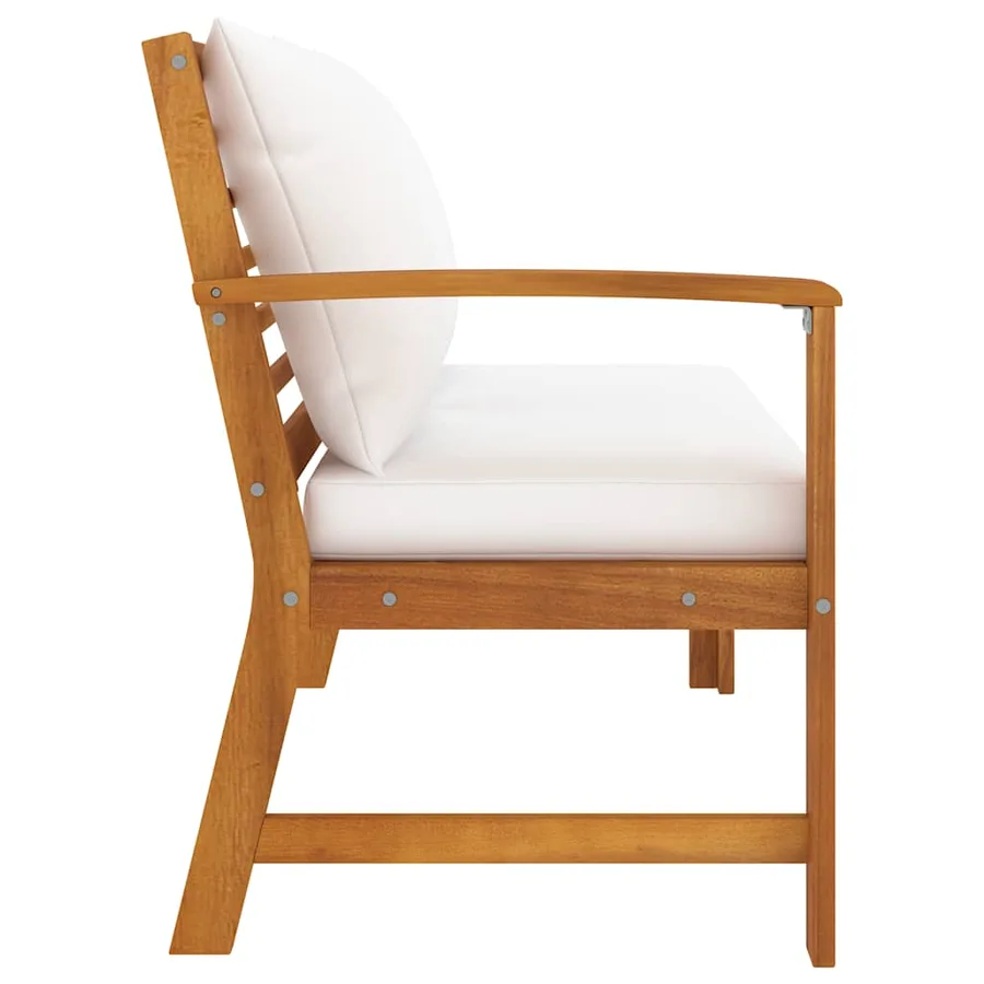 Banc de jardin 114,5 cm avec coussin crème Bois solide d'acacia - 4