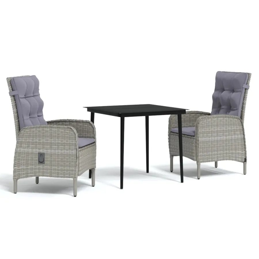 Ensemble à manger de jardin et coussins 3 pcs Gris et noir - 2
