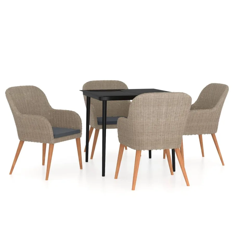Ensemble à manger de jardin et coussins 5 pcs Marron - 2