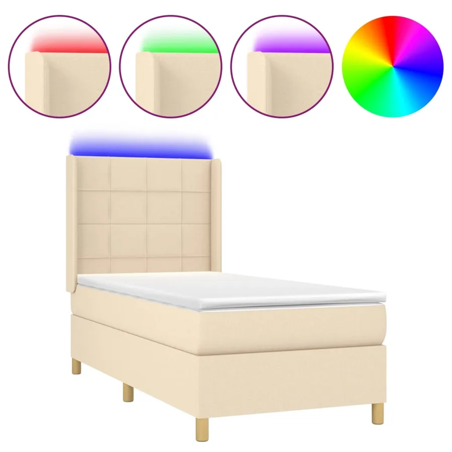 Sommier à lattes de lit matelas et LED Crème 100x200 cm Tissu - 2
