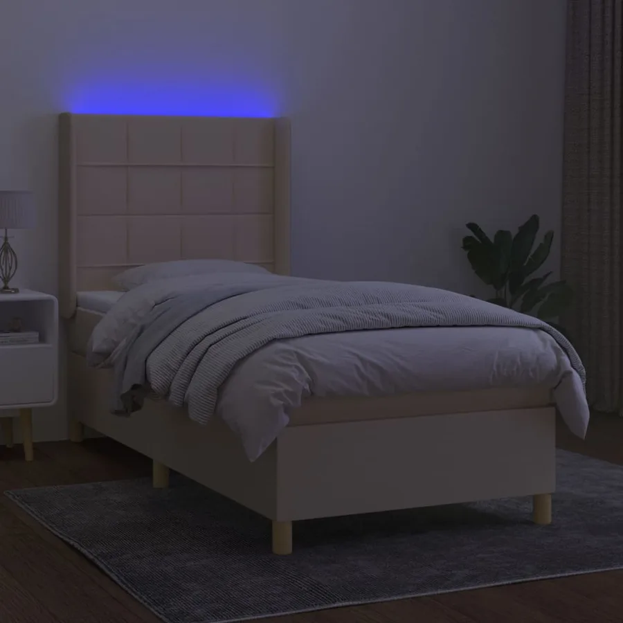 Sommier à lattes de lit matelas et LED Crème 100x200 cm Tissu - 3