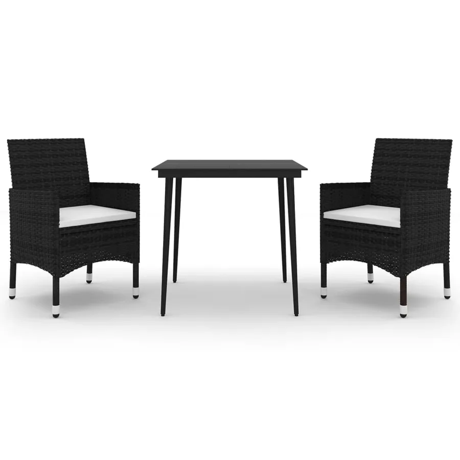 Ensemble à manger de jardin coussins 3 pcs Résine tressée Verre - 2